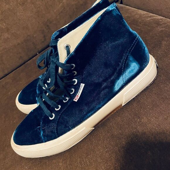 Rare Blue Velvet Dahlia Superga high tops womens 39.5 EUR 8.5 US, 7 US Mens - Picture 3 of 7